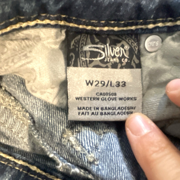 Silver Jeans Women`s Aiko Bootcut Jeans Sz 29X33L Thick Stitch Distress Cowgirl - Picture 14 of 16